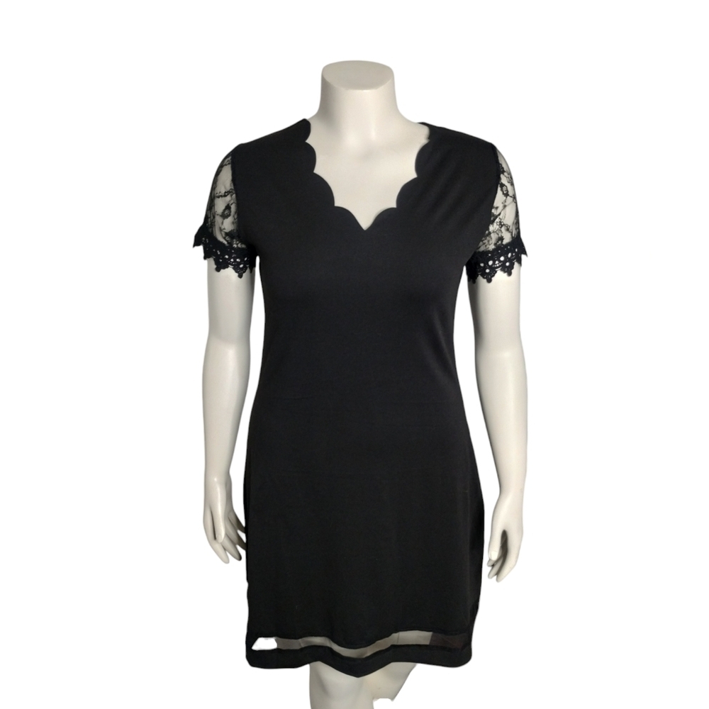 Women's M Gothcore Black Lace Office Siren Whimsigoth Scallop Neck Elegant Dress